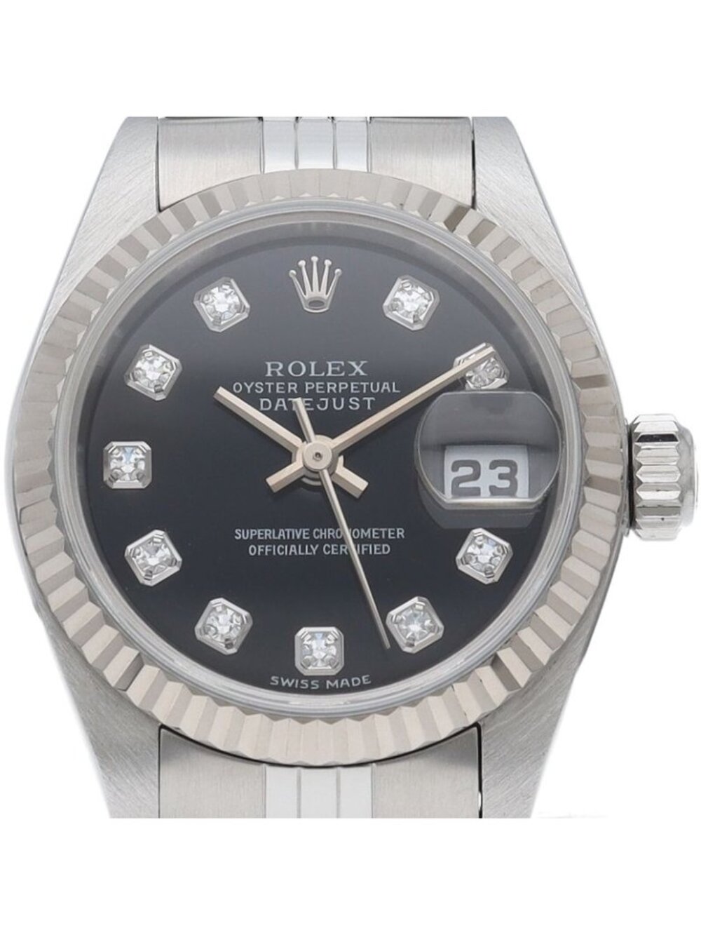 Rolex Datejust Watch Diamond 18k White Gold SS Black Polished